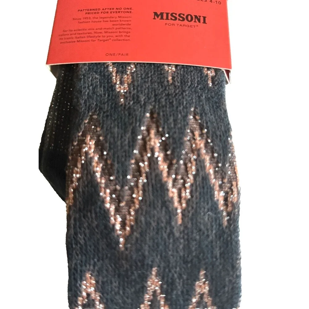 Missoni For Target Ladies Knee Socks Brown Gold Chevron Shoe Size 4-10 New Women
